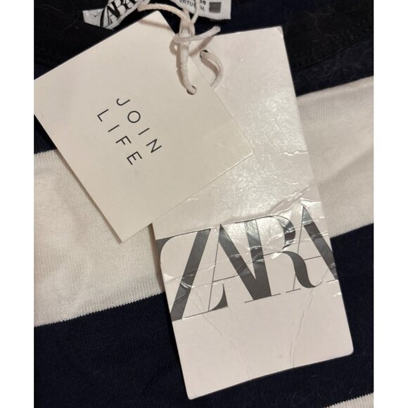 Zara Join Life Womens Striped Dress L Black White Bold Casual Sleeveless Cotton - Picture 3 of 6